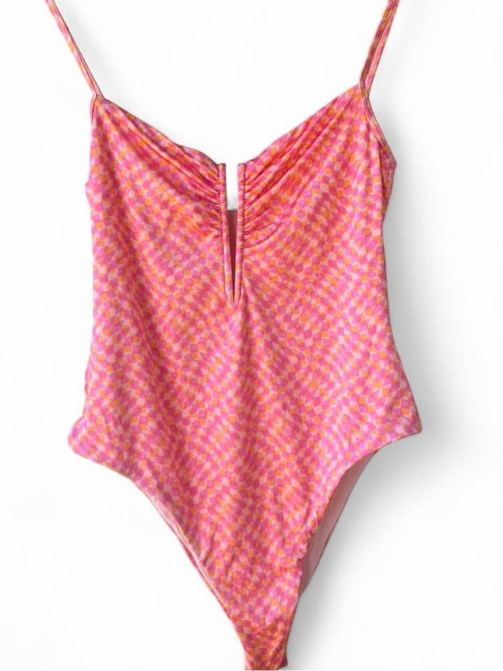 l*space Pink & Orange Check One-Piece Swimsuit